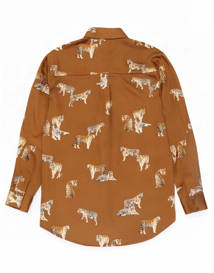 Zara Dame Oversized Shirt Bluse UK 10 Small Beige Animal Print Polyester