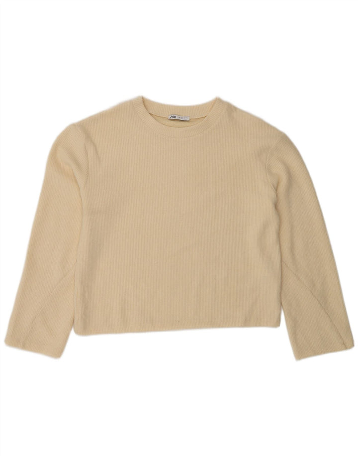 Zara Dame Top Langærmet UK 14 Medium Beige Polyester