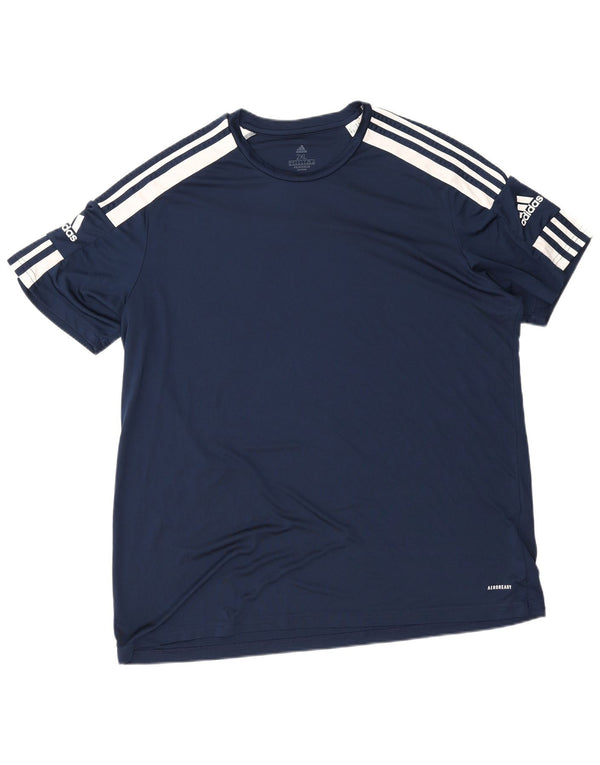 Adidas Herre Aeroready T-Shirt Top 2XL Navy Blue Colourblock Polyester