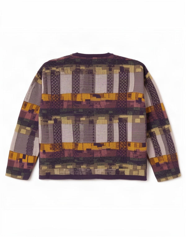 Vintage Dame V-hals sweater UK 14 Medium Lilla Geometrisk Bomuld