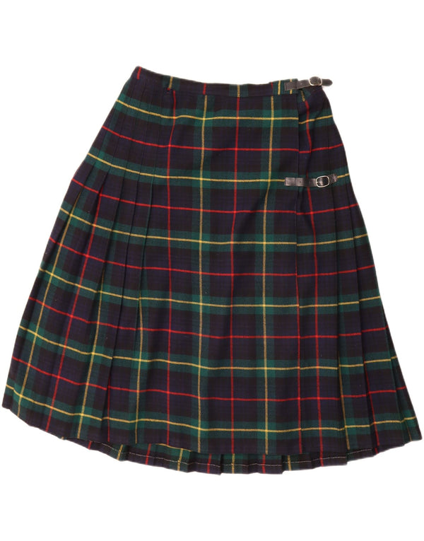 Vintage Kvinder Kilted Wrap Nederdel IT 46 Stor W32 Marineblå Plaid Akryl
