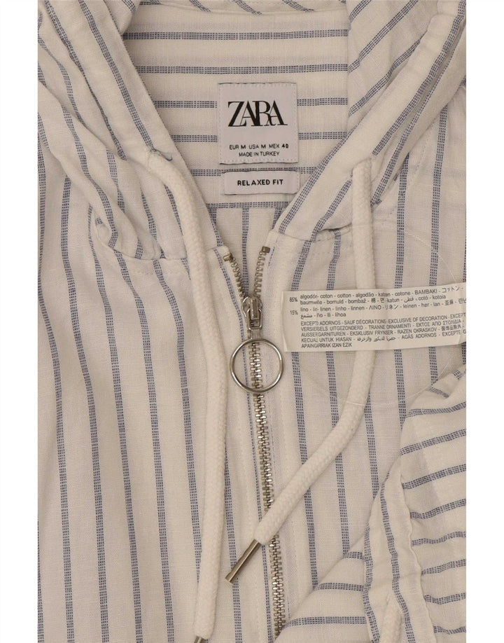Zara Herre Hooded Relaxed Fit Pullover Shirt Medium Blue Pinstripe Bomuld