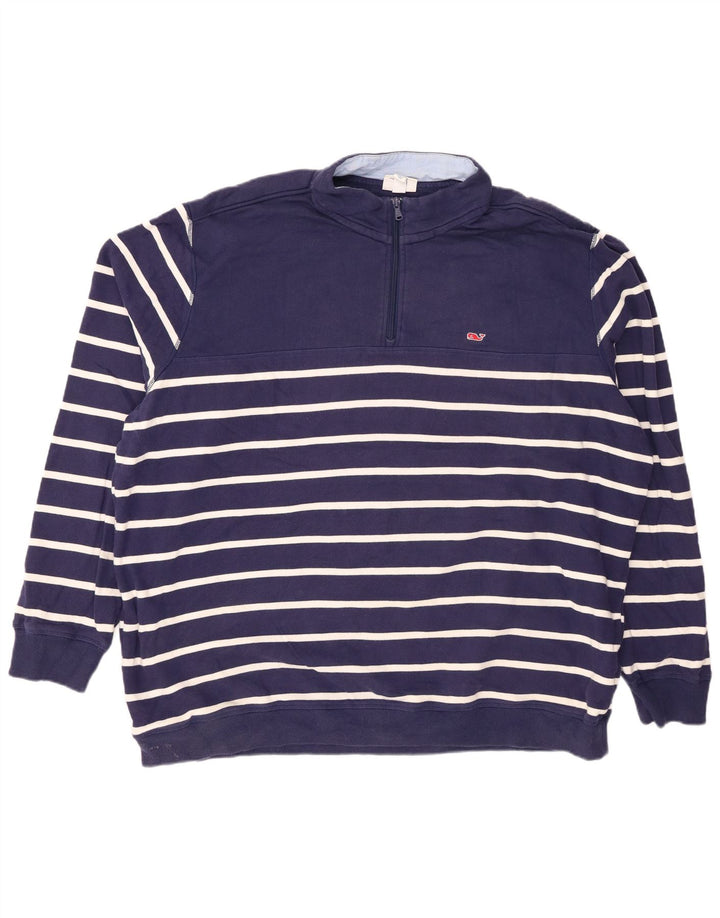 VINEYARD VINES Herre Zip Neck Sweatshirt Jumper 2XL Navy Blue Striped