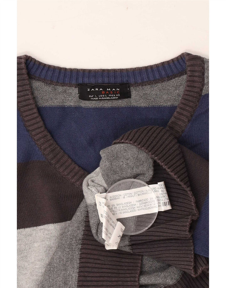 Zara Herre V-hals sweater Stor flerfarvet stribet bomuld
