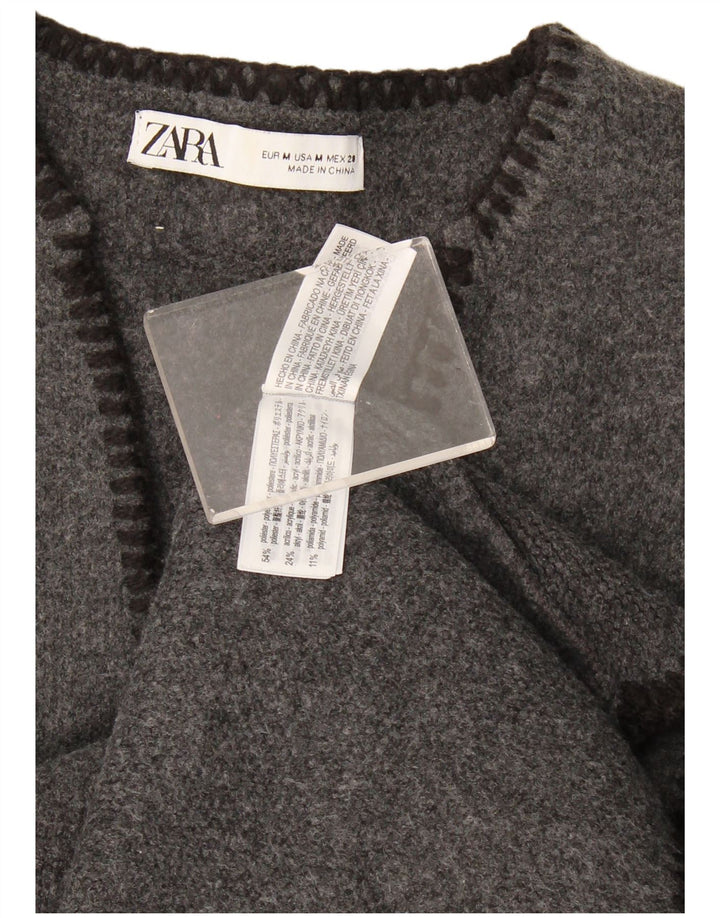 Zara Womens Oversized V-hals sweater UK 14 Medium Grey Polyester