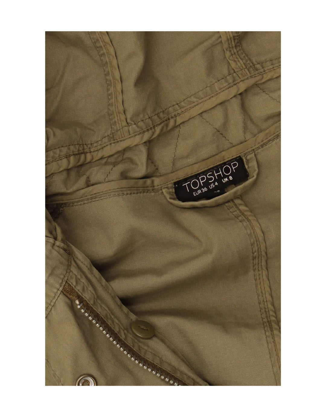 TOPSHOP Womens Oversized Hooded Parka Jacket UK 8 Small Khaki Cotton Vintage Topshop and Second-Hand Topshop from Messina Hembry 