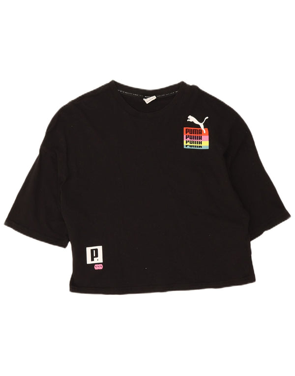 Puma Dame Crop Graphic T-Shirt Top UK 10 Small Black Bomuld