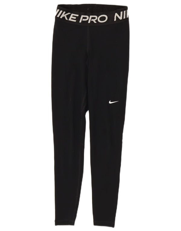 Nike Dame Dri Fit Grafiske Leggings UK 4 XS Sort Polyester
