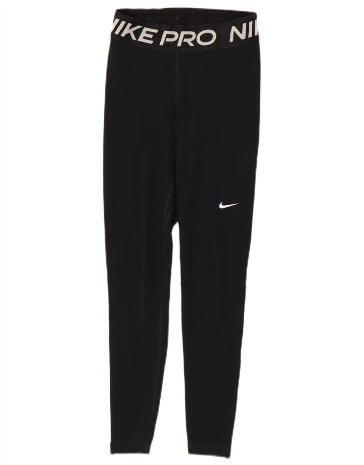 Nike Dame Dri Fit Grafiske Leggings UK 4 XS Sort Polyester