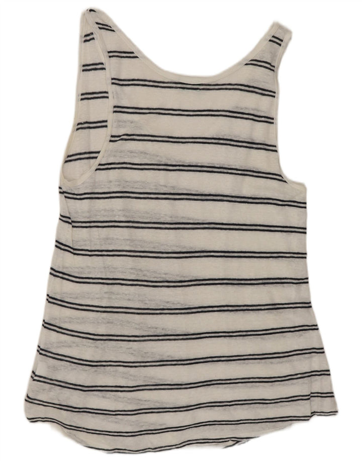 Benetton Dame ærmeløs bluse Top UK 18 XL Hvid stribet hør