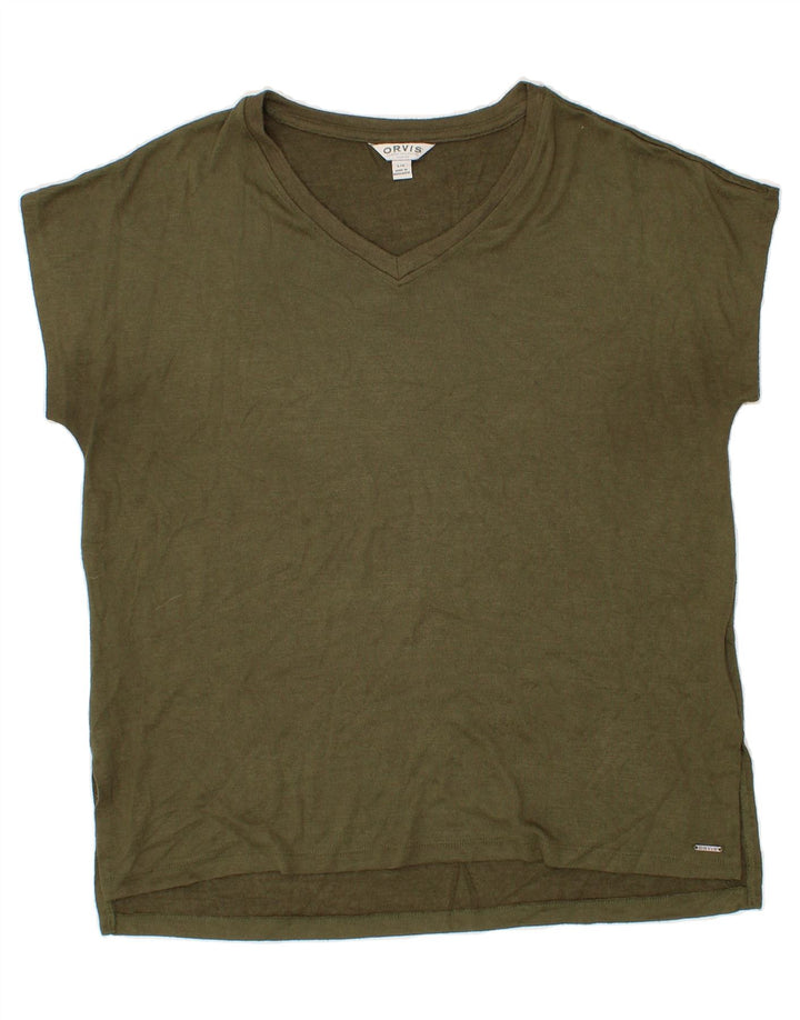ORVIS Womens T-Shirt Top UK 16 Large Khaki Polyester Vintage Orvis and Second-Hand Orvis from Messina Hembry 