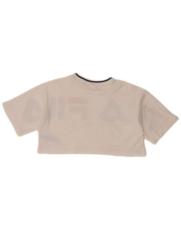 Fila Womens Crop Oversized grafisk T-shirt top UK 10 Small White Bomuld
