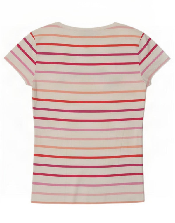 Tommy Hilfiger Dame Grafisk T-Shirt Top UK 14 Medium Hvid Stribet Bomuld
