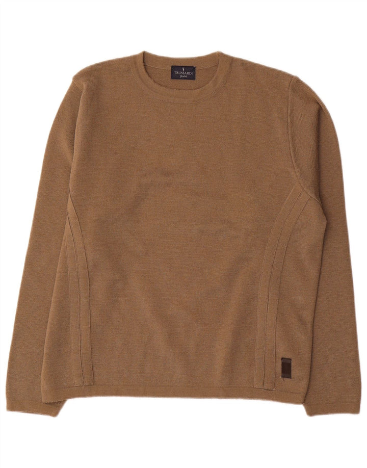 Trussardi Jeans Herre Crew Neck Jumper Sweater Medium Brun Uld