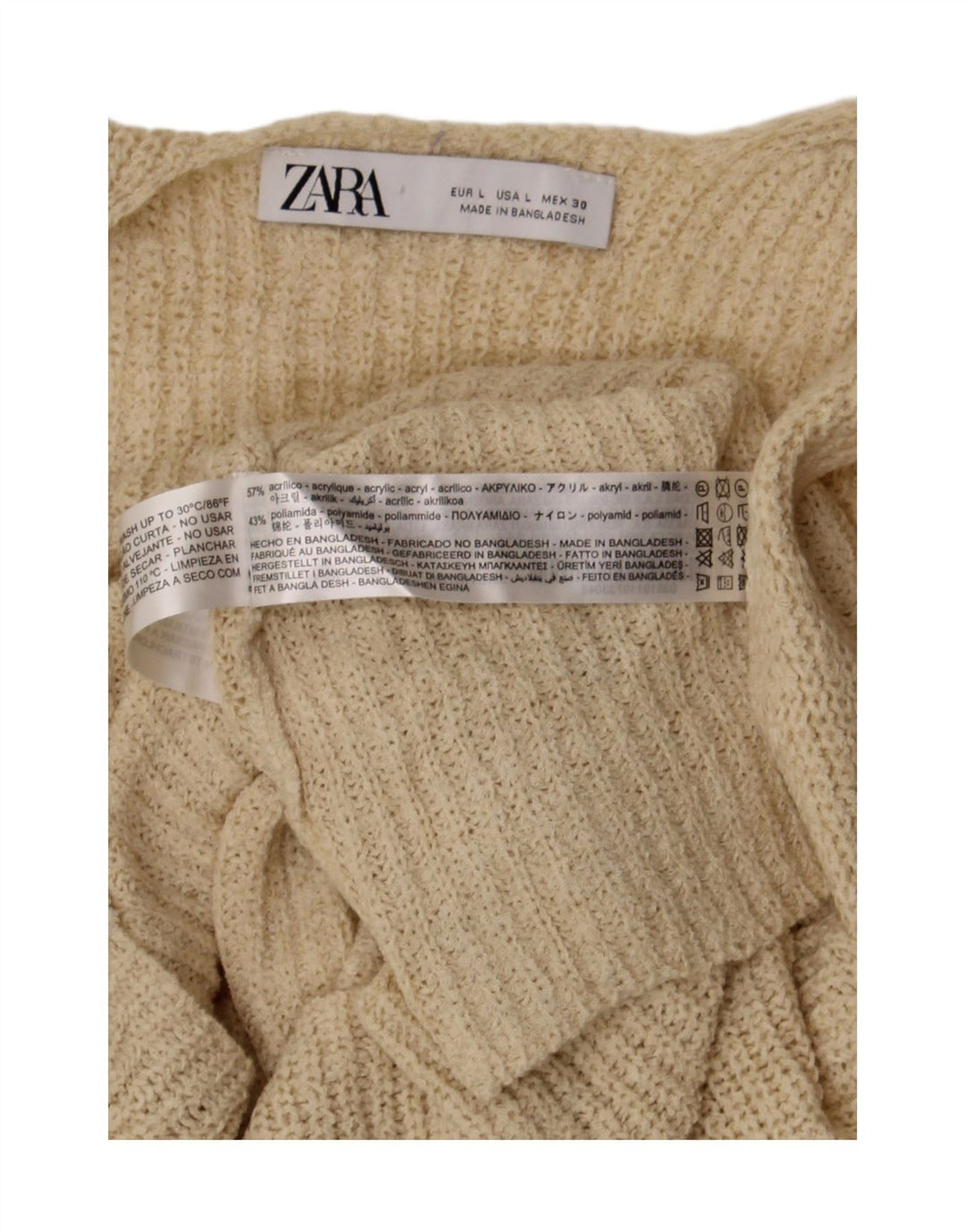 Zara Dame Vest Tank Top UK 14 Stor Beige Akryl