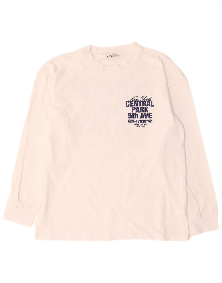 Zara Kvinders Oversized Grafisk Top Langærmet UK 10 Small White Floral