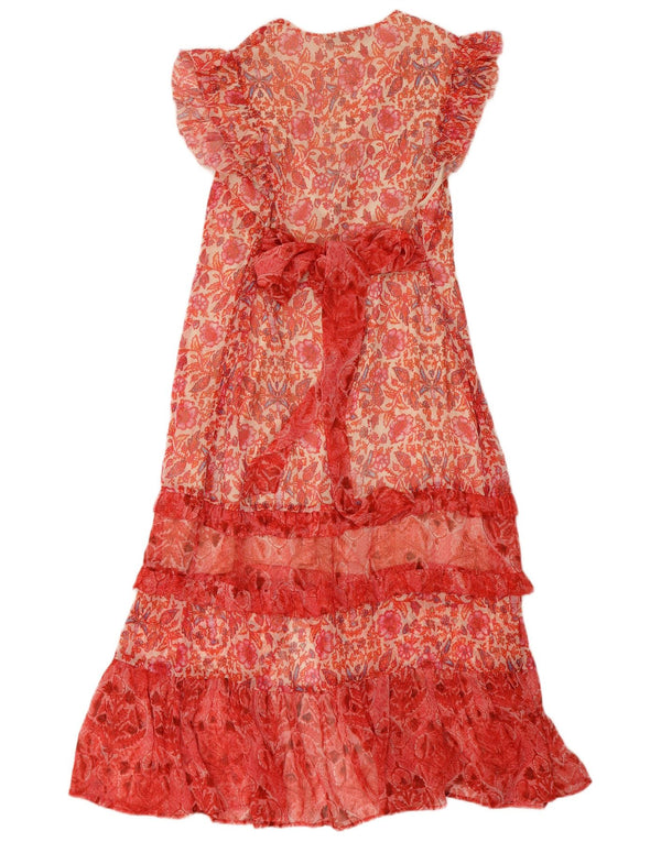 Vintage Womens Maxi Dress UK 14 Medium Pink Floral Polyester