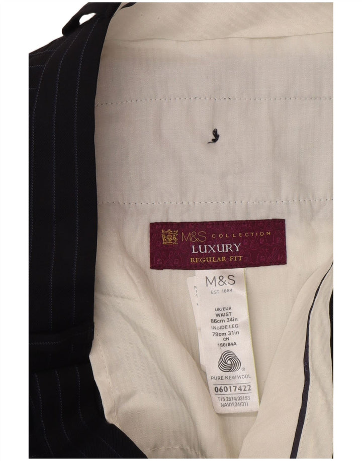Marks & Spencer Herre Regular Fit Suit Bukser W34 L31 Marineblå Stribede