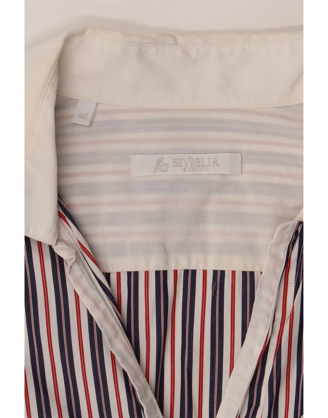 SIVIGLIA Womens Shirt IT 46 Large Navy Blue Striped Cotton Vintage SIVIGLIA and Second-Hand SIVIGLIA from Messina Hembry 