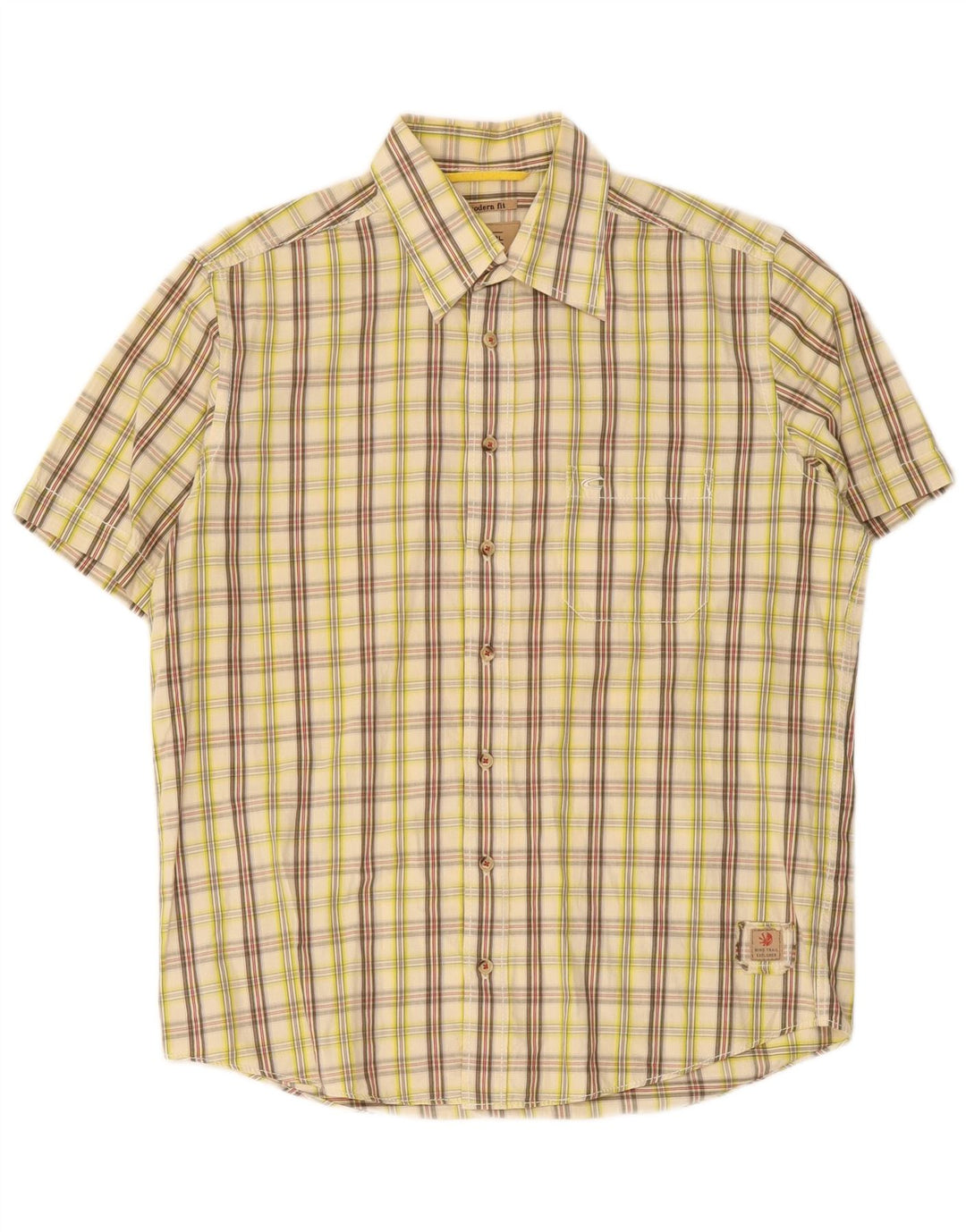 Camel Active Herre moderne pasform kortærmet skjorte medium beige ternet bomuld