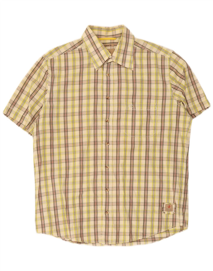Camel Active Herre moderne pasform kortærmet skjorte medium beige ternet bomuld