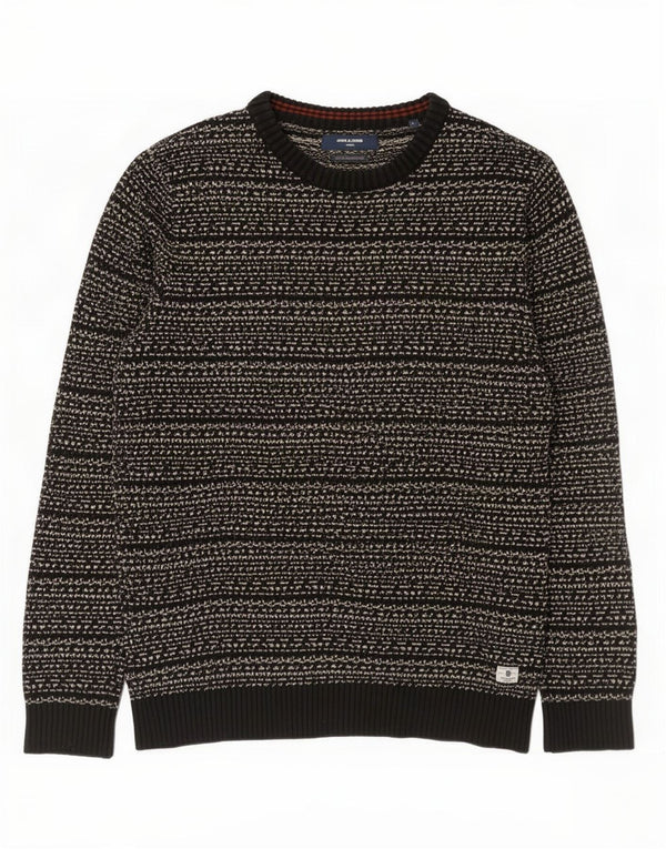 Jack & Jones Mens Boat Neck Jumper Sweater Large Black Striped Cotton