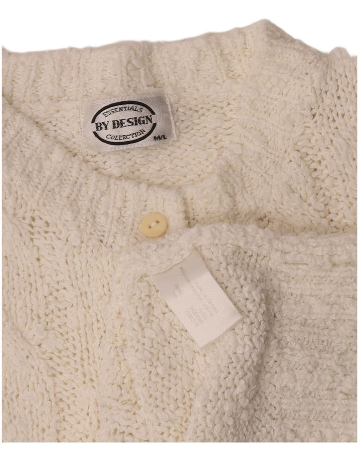Vintage Womens Button Neck Jumper Sweater UK 14 Medium White Acryl