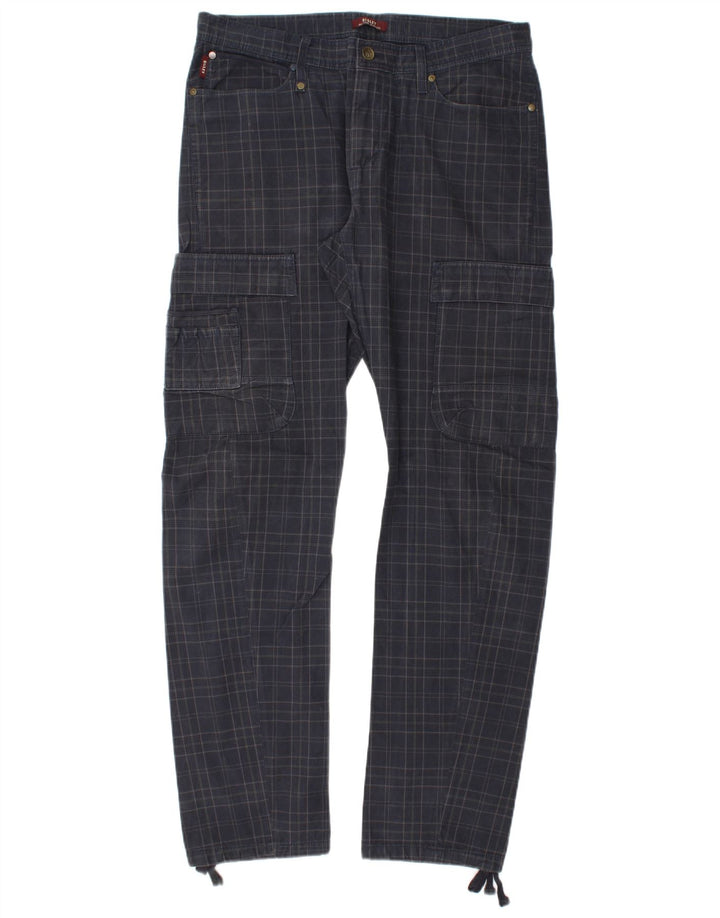 Sisley Herre Straight Cargo Bukser W34 L33 Navy Blue Check