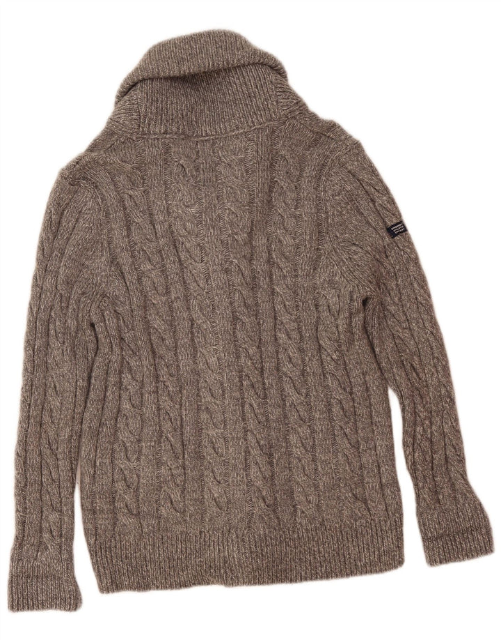 Superdry Cardigan sweater til mænd, mellemgrå flækket akryl