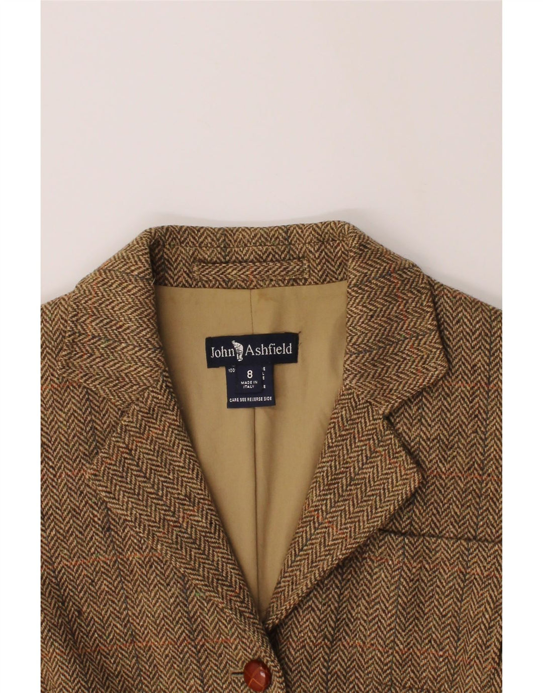 JOHN ASHFIELD Womens 3 Button Blazer Jacket US 8 Medium Beige Herringbone Vintage John Ashfield and Second-Hand John Ashfield from Messina Hembry 