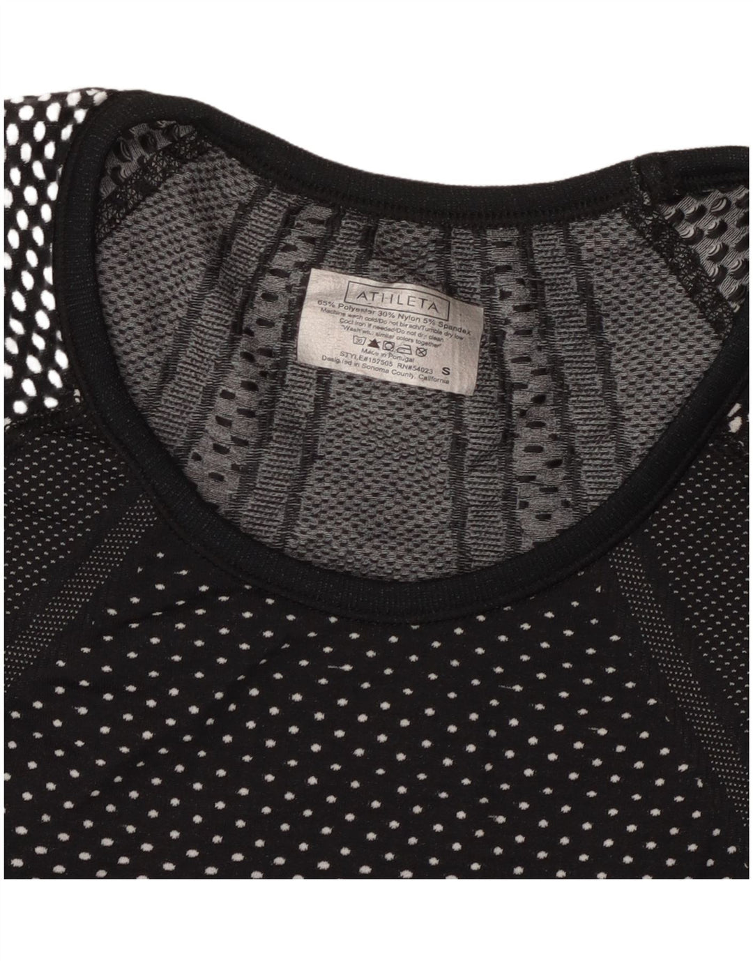 ATHLETA T-shirt top til kvinder UK 8 Lille sort plettet polyester