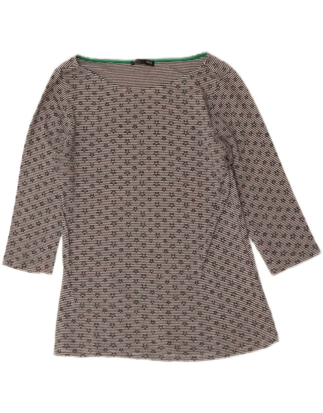 ZARA Womens Top 3/4 Sleeve UK 12 Medium Grey Striped Cotton Vintage Zara and Second-Hand Zara from Messina Hembry 