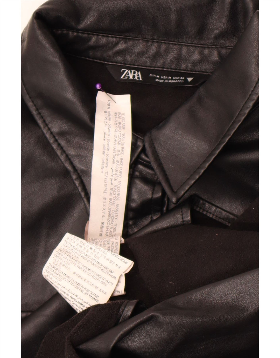 Zara Dame imiteret læder skjorte UK 14 Medium Sort Polyester