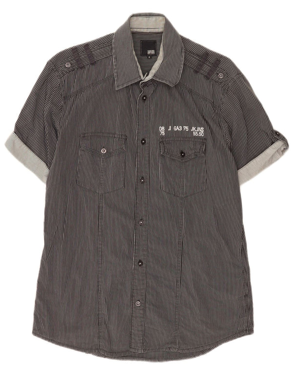 Jack & Jones Herre Kortærmet Military Shirt Medium Sort Nålestribet Bomuld