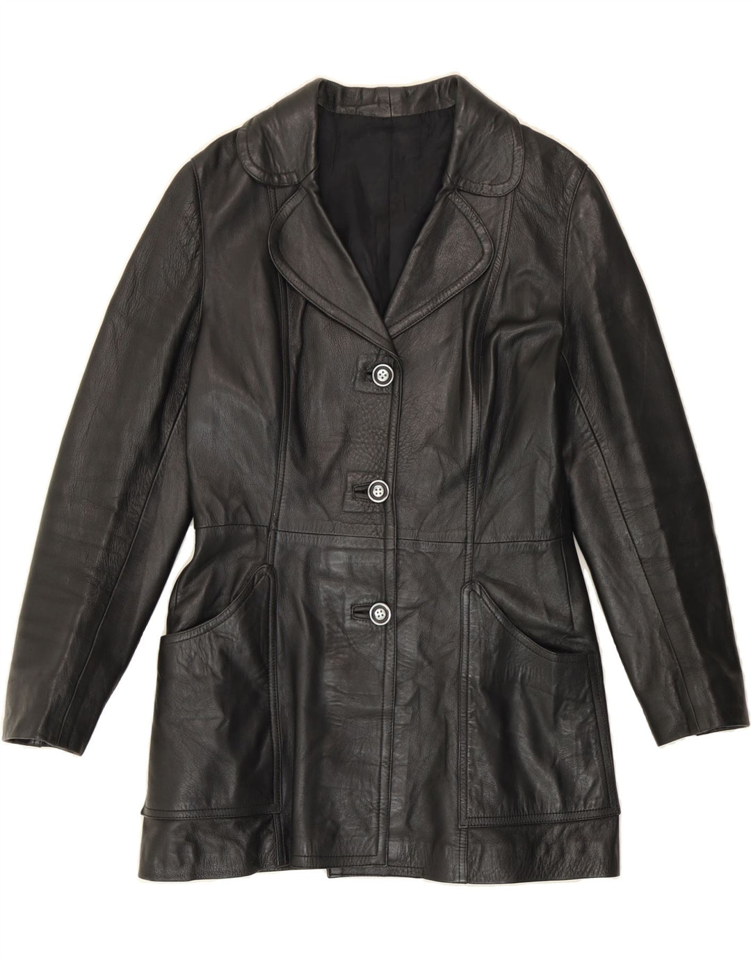 VINTAGE Womens Leather Coat UK 12 Medium Black Vintage Vintage and Second-Hand Vintage from Messina Hembry 