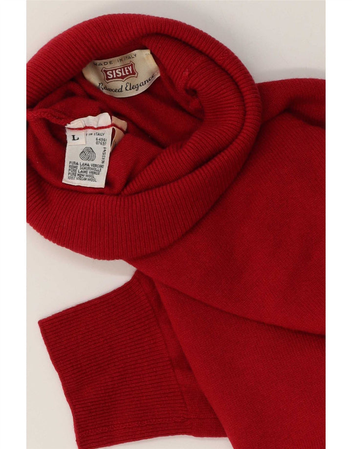 Sisley Herre Rullehalstrøje Sweater Large Red Virgin Wool