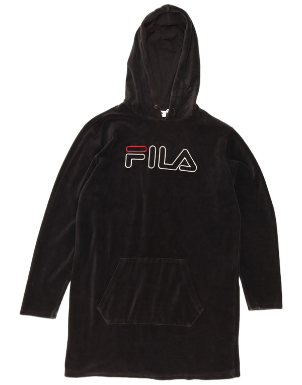 Fila Kvinder Grafisk Velvet Hættetrøje Kjoler UK 14 Medium Sort Bomuld