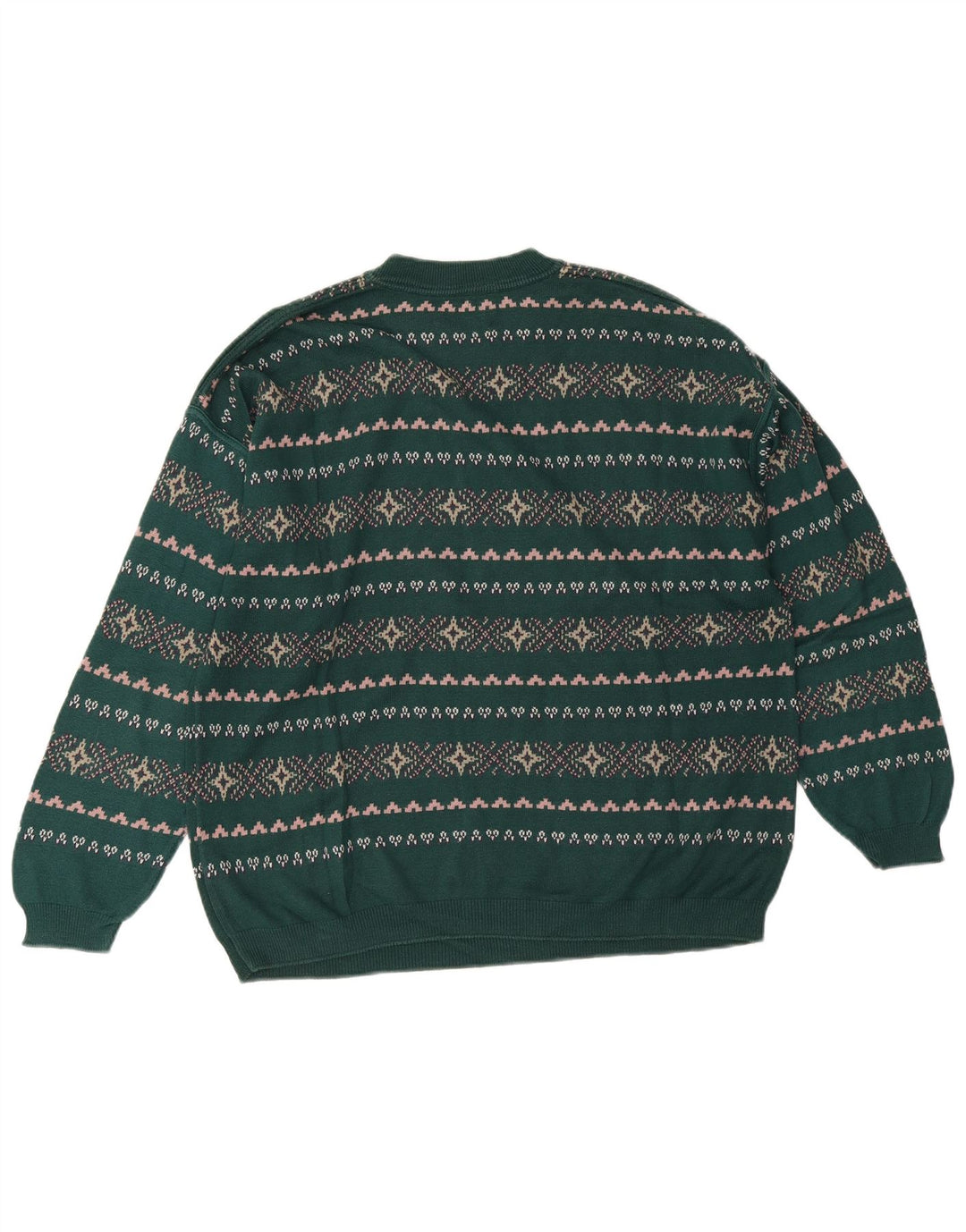 Stefanel Herre Crew Neck Jumper Sweater Large Green Fair Isle