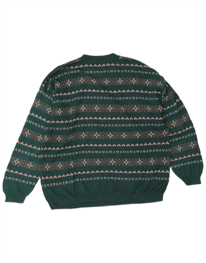 Stefanel Herre Crew Neck Jumper Sweater Large Green Fair Isle