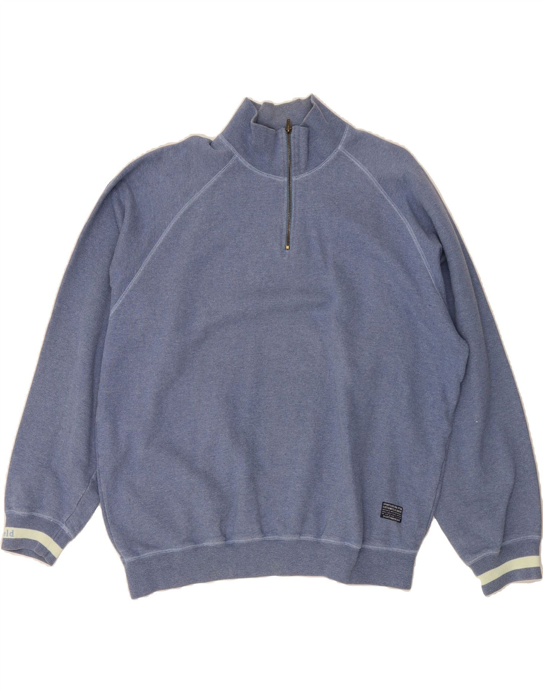 COTTONFIELD Mens Zip Neck Sweatshirt Jumper XL Blue Cotton Vintage Cottonfield and Second-Hand Cottonfield from Messina Hembry 