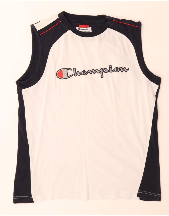 Champion Herre Grafisk Vest Top Stor Hvid Colourblock Bomuld