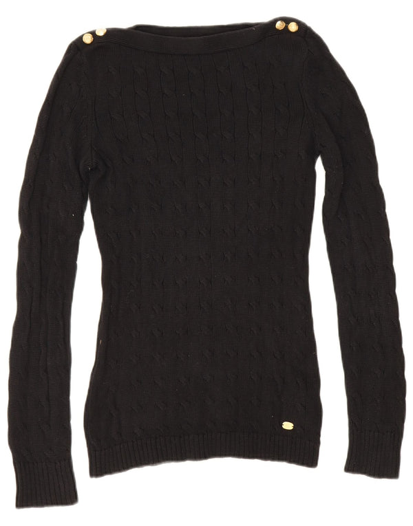 Ralph Lauren Dame Boat Neck Jumper Sweater UK 10 Small Black Bomuld