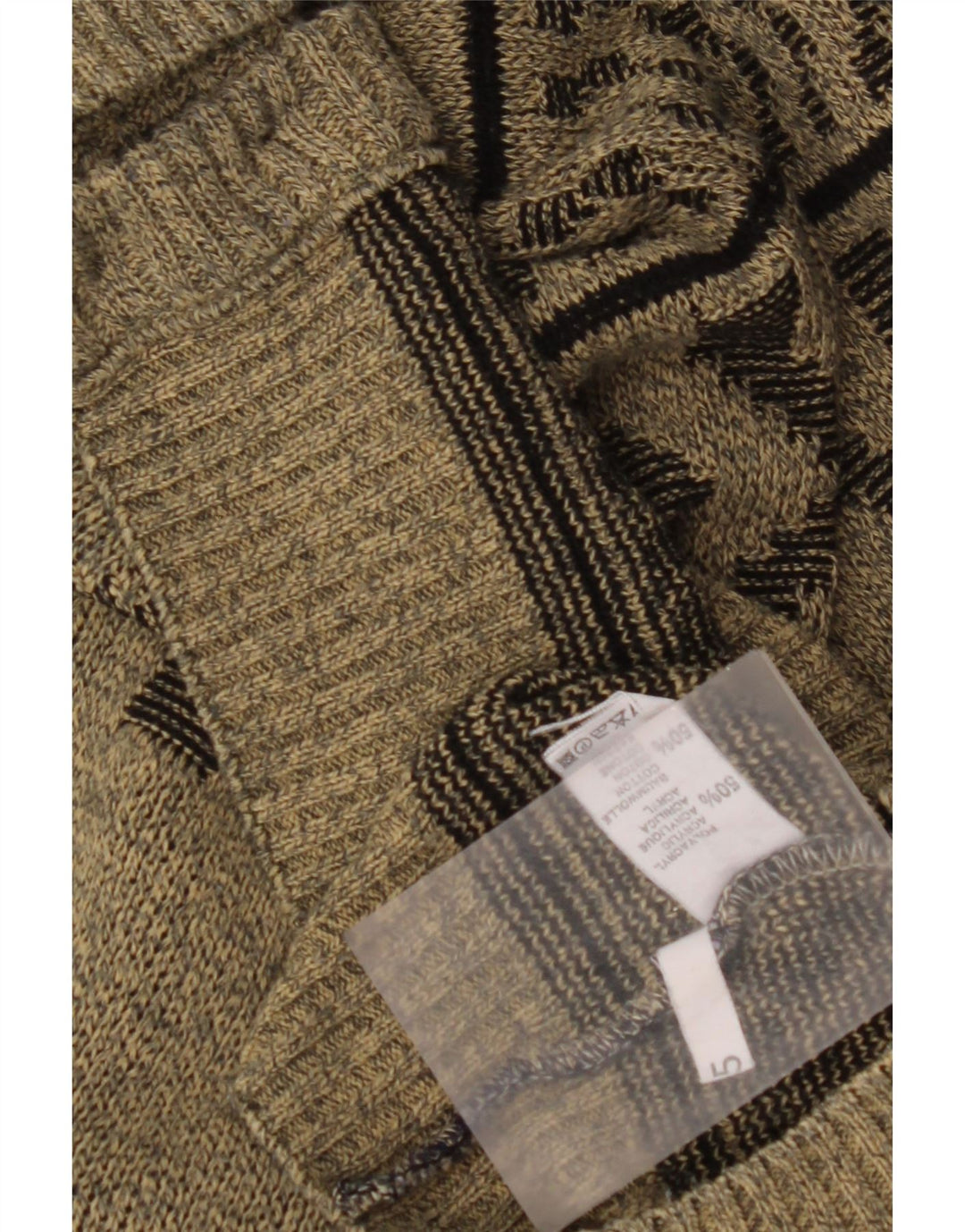 VINTAGE Herre Cardigan Sweater Stor Khaki Geometrisk Bomuld