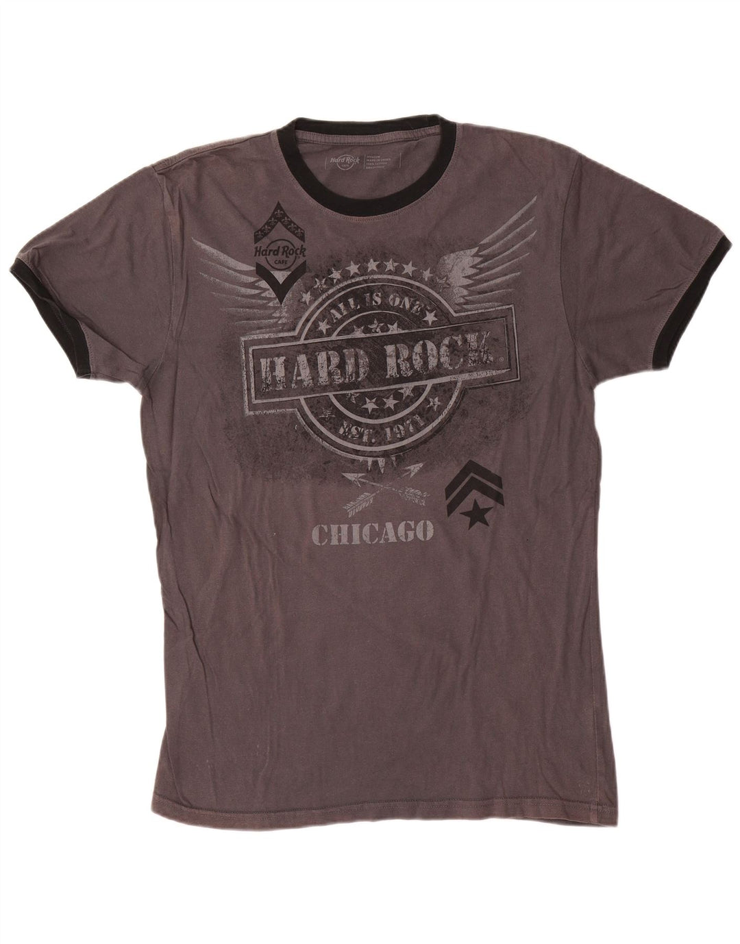 Hard Rock Cafe Herre Chicago Grafisk T-Shirt Top Mellemgrå Bomuld