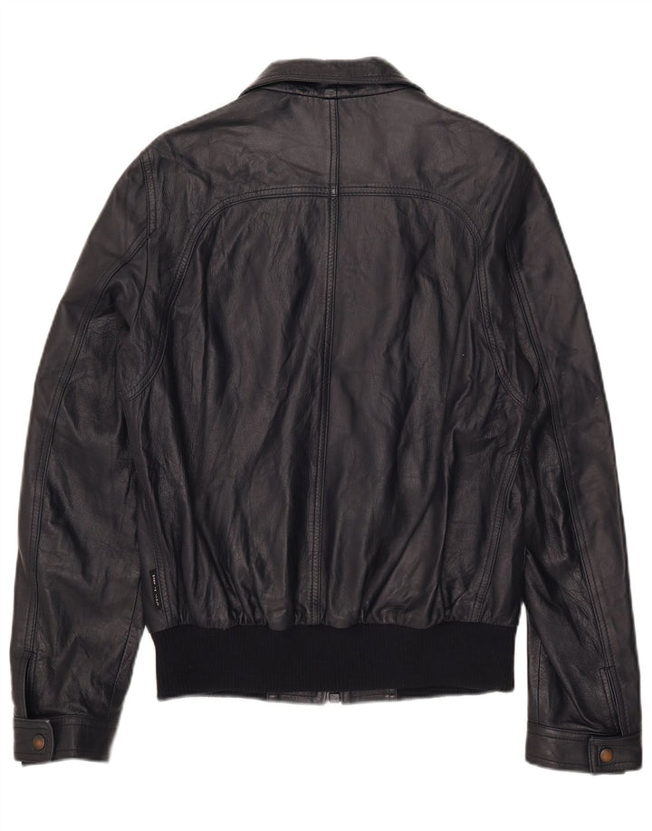 Vintage Herre Bomber Læderjakke UK 38 Medium Navy Blue Læder