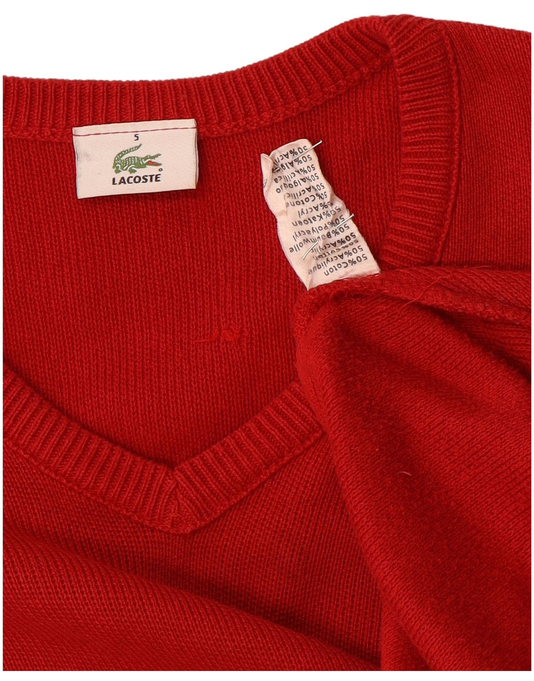 Lacoste Herre V-hals sweater str. 5 Large Rød Bomuld