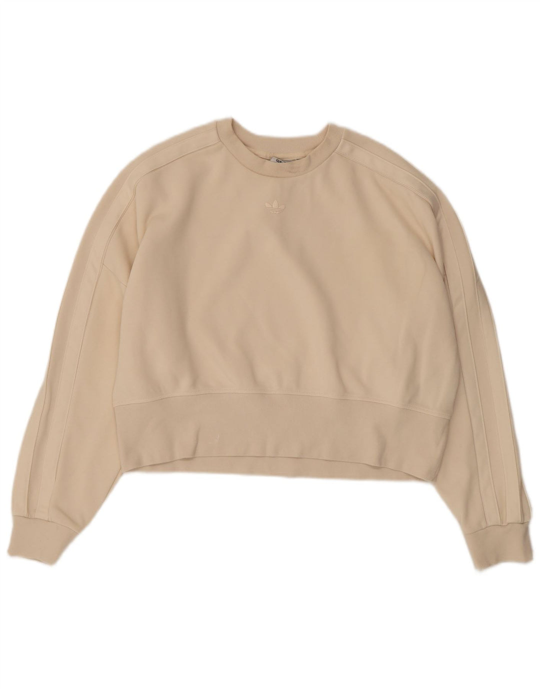Adidas Womens Crop Sweatshirt Jumper UK 12 Medium Beige Bomuld