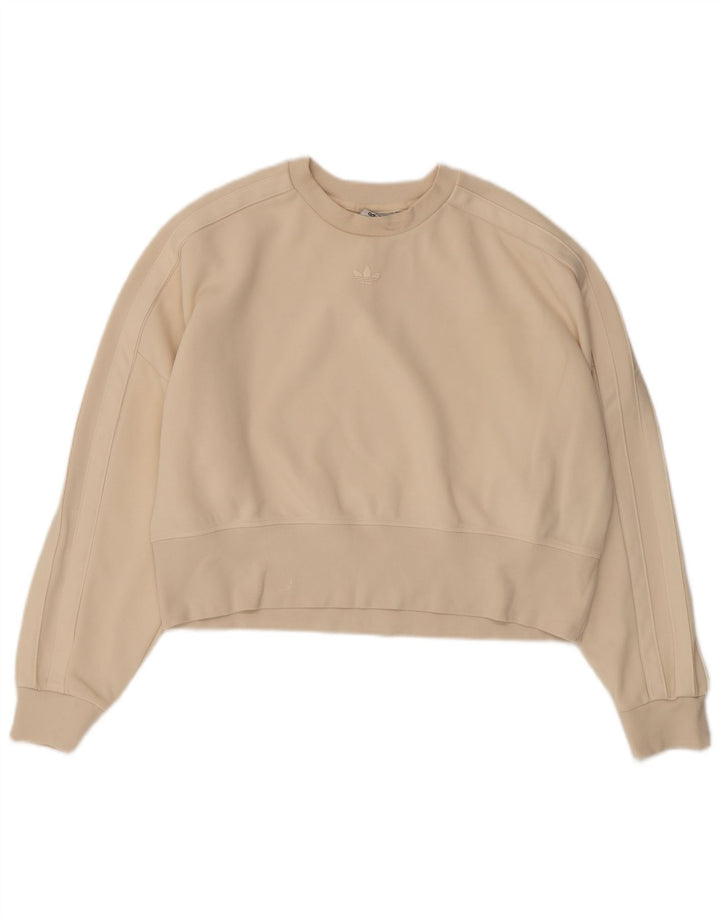 Adidas Womens Crop Sweatshirt Jumper UK 12 Medium Beige Bomuld