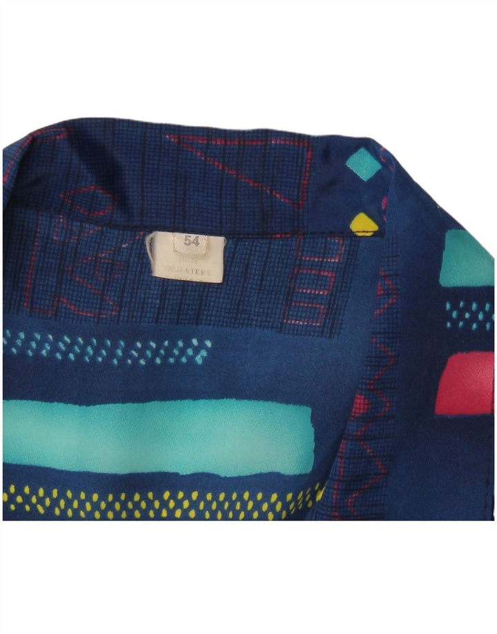 Vintage kortærmet skjorte til kvinder IT 54 2XL Marineblå Geometrisk