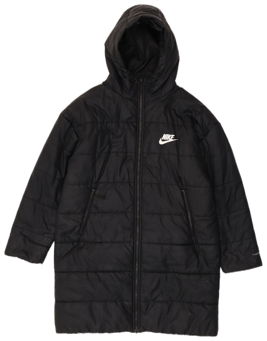 Nike Dame Therma-Fit grafisk, polstret hættejakke UK 14 Medium Sort